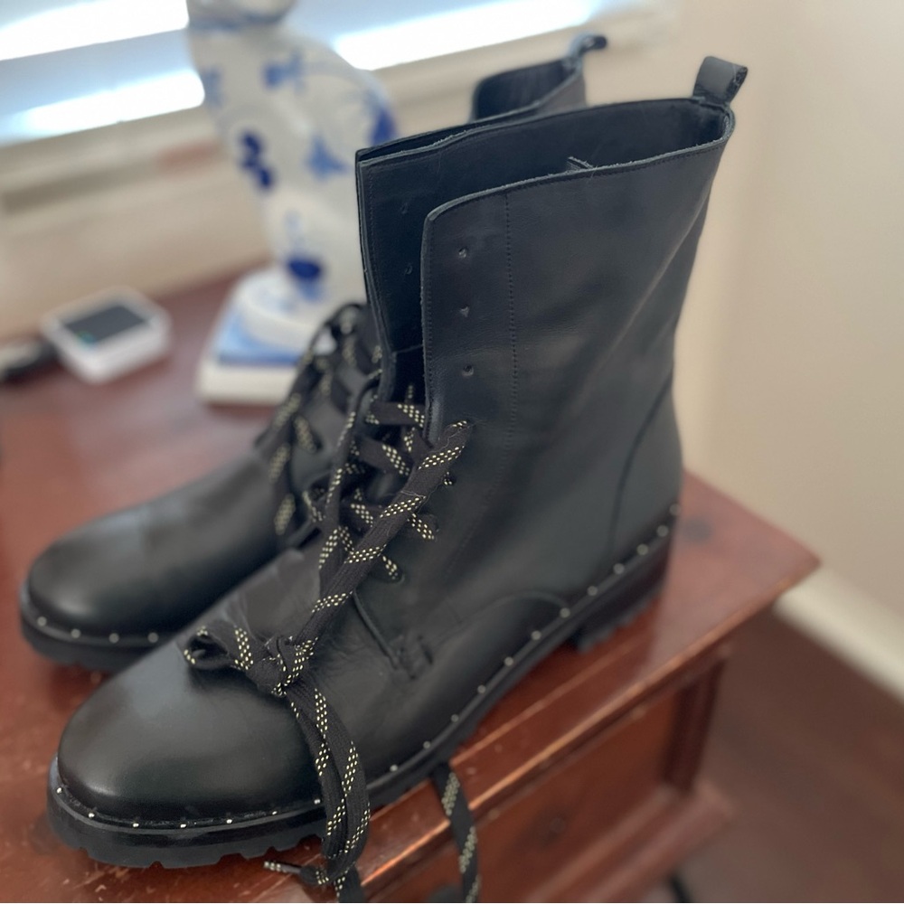 Used Freda Salvador Black Lace-Up Moto Boots - Picture 14 of 16